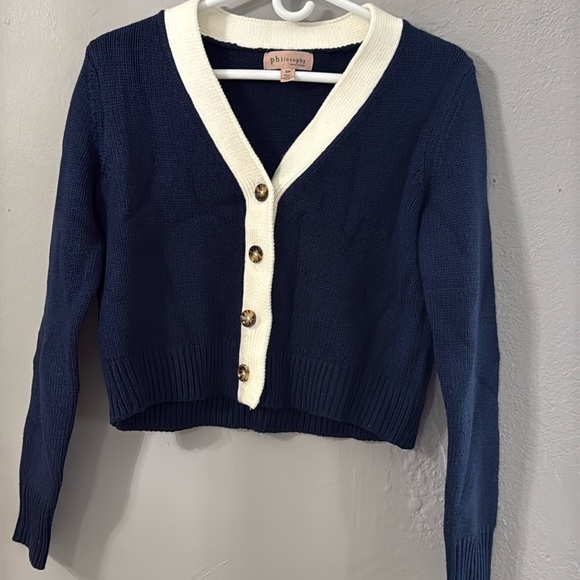 Philosophy Navy blue sweater botton down S/P - Picture 1 of 5